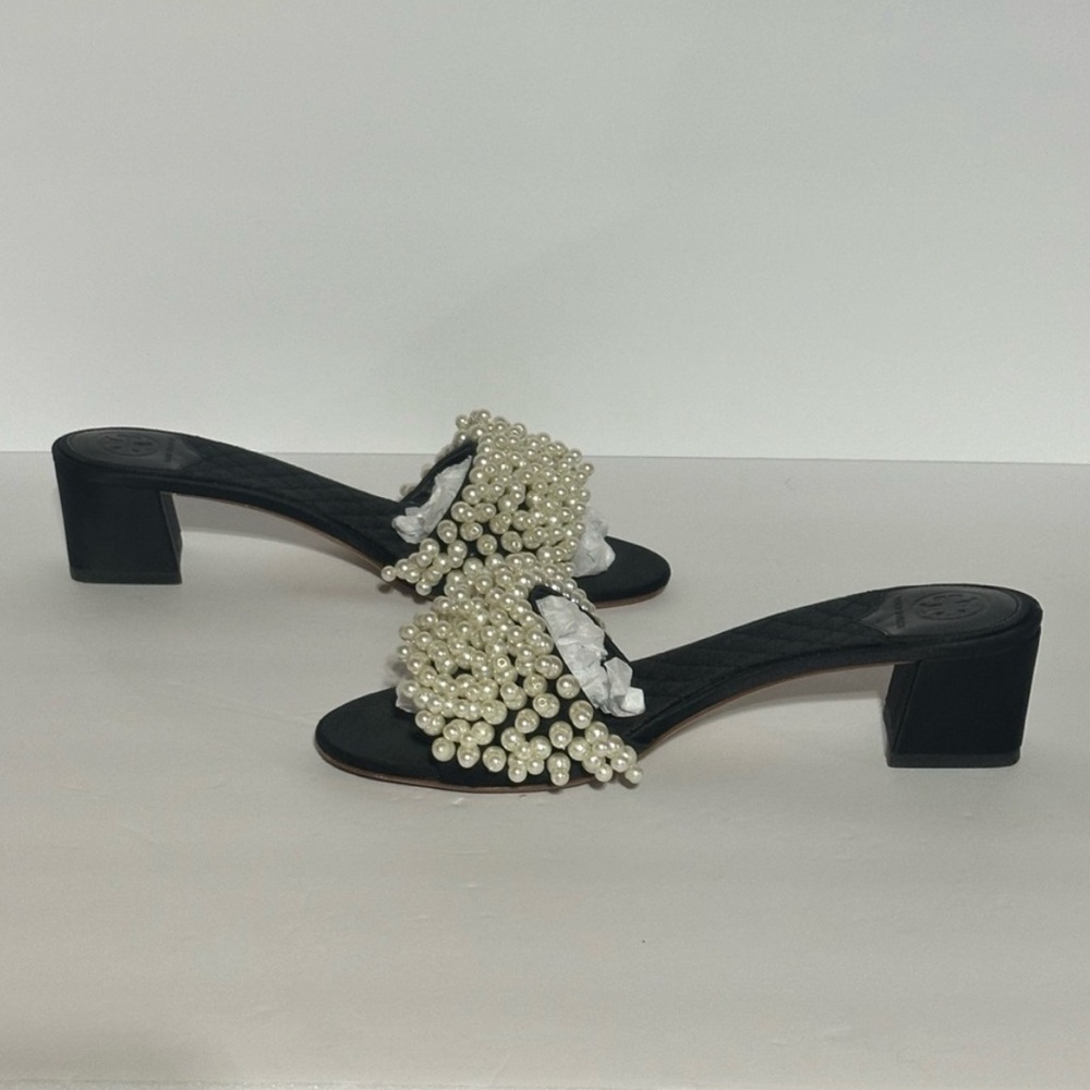 Tory Burch Tatiana Black and White Pearl Sandals - Picture 3 of 10